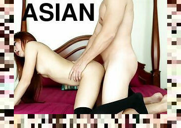 asiatisk, blandade-raser, strumpor, thailändsk, amerikansk, hora, liten, kuk, små-bröst