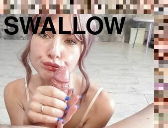 Naughty Girl Sucks Big Cock and Cum Swallow POV