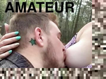 Sucking my fiancés nipple at the park