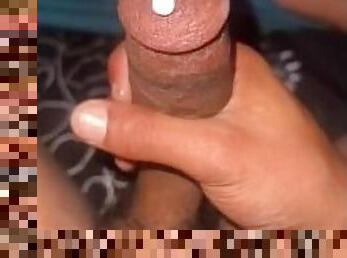 Mixed boy using his cum as lube