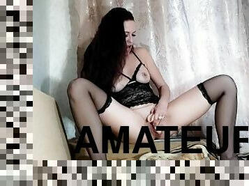 masturbation, chatte-pussy, amateur, anal, babes, jouet, bas, lingerie, belle, gode