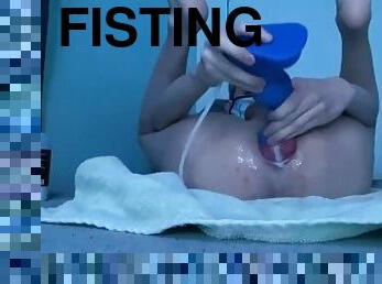 fisting, amador, anal, brinquedo, gay, penetração-de-braço, ejaculação, dildo, sozinho, gay-adolescente