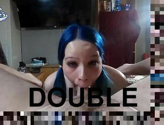 Crazy double throatpie for the best submissive young angel with handle tails