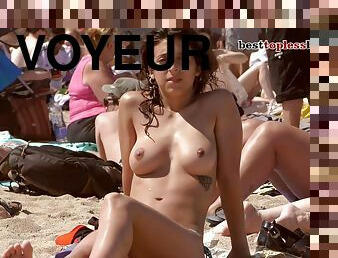 allaperto, pubblici, videocamera, spiaggia, scene-rubate, voyeur, carine, brunette, topless