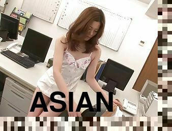 Asian office chick tachiki yui gets toyed and gives head to her boss