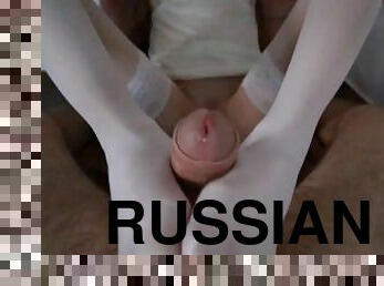 collants, russe, amateur, ejaculation-sur-le-corps, maison, pieds, bas, ejaculation, mignonne, parfait