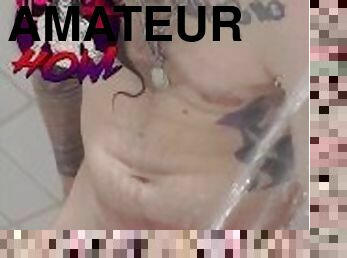 baignade, masturbation, amateur, énorme-bite, jouet, percé, douche, solo, goth, tatouage