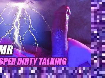 (ASMR) Dirty talk whispering with rainy thunderstorm, huge cumshot / male solo JOI jerking off porn