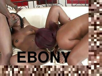 Ebony threesome with stud  two whores