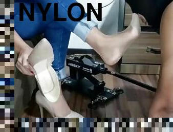 gigantisk, strumpbyxor, cumshot, slav, fötter, fetisch, nylon