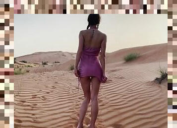 POV oriental beauty do very risky outdoor blowjob in desert of strict arab country