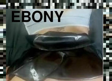 Ebony Babe in leather skirt bounce back on big black dick