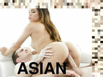asiático, traseiros, estilo-cão, peluda, grande, orgasmo, público, cona-pussy, babes, pénis-grande