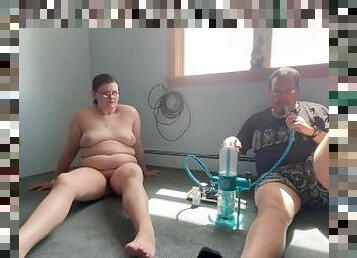 Stoner couple smokes gravity bong hookah