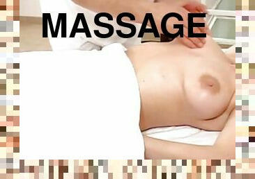 beautiful young curvy lady relaxing by masseur to have breast massage U009