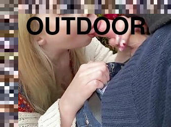 Outdoor Blowjob and Cum Swallow