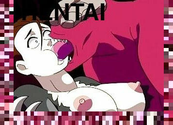 teta-grande, monstro, cona-pussy, anal, penetração-de-braço, ejaculação, anime, hentai, molhado