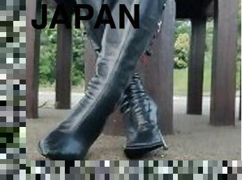 asien, japanier, fetisch, stiefel, leder