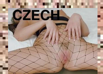 masturbacja, rajstopy, gwiazda-porno, bielizna, piękne, solo, czeskie