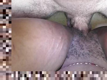 Big fat white cock fucks African hairy pussy and cum inside