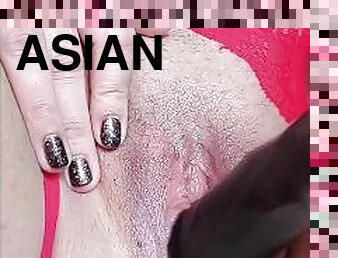 asiatique, extrême, masturbation, orgasme, chatte-pussy, jouet, belle-femme-ronde, culotte, serrée, gode