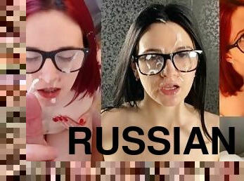 briller, russisk, amatør, blowjob, cumshot, compilation, rødhåret, facial, cum, sperm