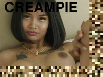 asiatisk, brudar, cumshot, tonåring, casting, creampie, sväljer, barnvakt, thailändsk, ansiktssprut