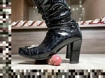 Naughty lover Lara tramples a huge cock. Foot fetish and boot fetish