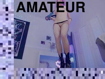 cul, amateur, jouet, pieds, bas, webcam, résille, fétiche, solo, talons-hauts