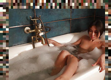 Asian Emilii solo takes a bath