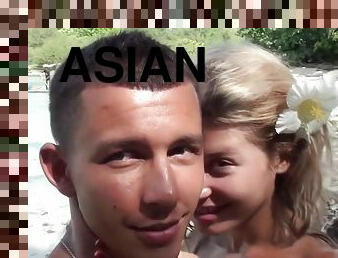 asiatisk, utomhus, deepthroat, strand, pov, thailändsk, ansiktssprut, blond