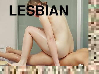 lesbisk, massasje, brunette