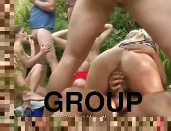 Hard group orgy in the garden