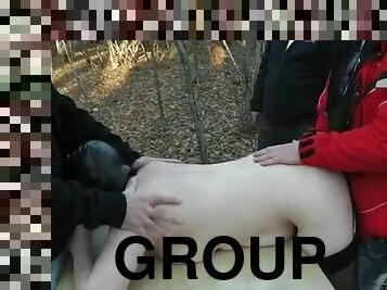 Group sex in the autumn forest