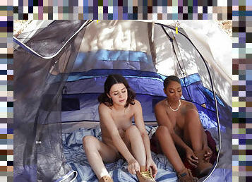 Passionate scissoring with sexy teens Kylie Rocket and Lala Ivey in a lesbian camping trip