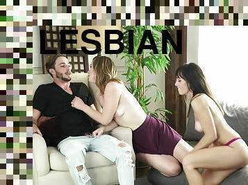 Lesbians Alana Cruise and Ella Nova invite young neighbor boy over for a little fun