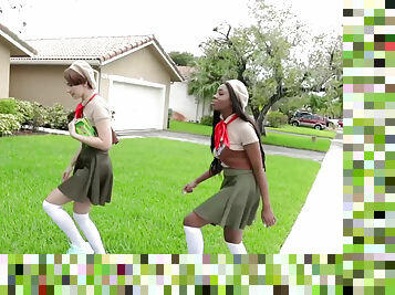Ambitious girl scouts Alina Belle and Tori Montana distract rich neighbor to steal wad of cash