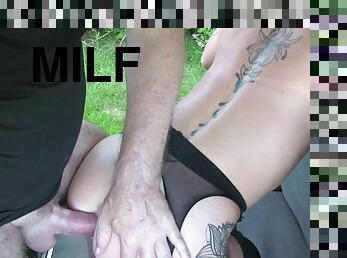 Milf Ella Bella gives a rimmjob then takes a hard pussy pound in the backseat