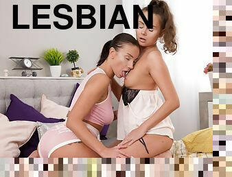 Hazel Dew and Liza Shay pleasuring each other in bed