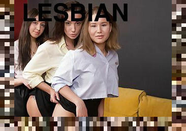 dubur, lesbian, alat-mainan, bertiga