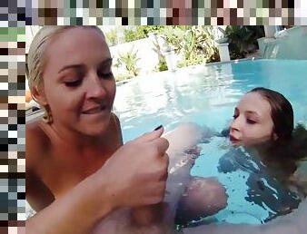 Rough FMF threesome outdoors in the pool in 720p quality