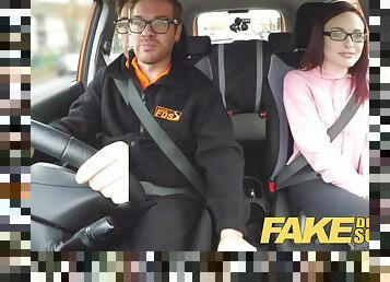 Cute brunette driving school student in eyeglasses fucked by instructor
