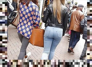 Candid blonde teen with bubble ass in tight blue jeans