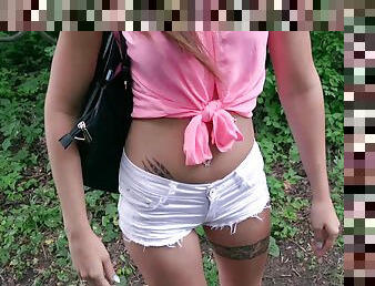 Young brunette girl has POV sex in public outdoor location