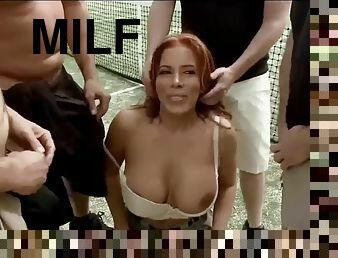 Bosomed latin MILF fucked hard on the tennis court