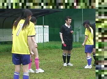 Sporty Asian girl gets nailed by her coach and a referee