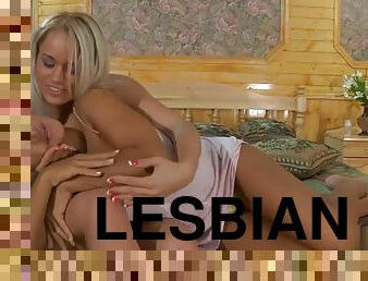 Fabulous Lesbian MILF Lubes Up A Head Of Big Dildo