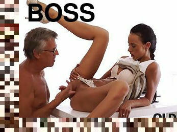 OLD4K. Old boss nails black-haired secretary right on..