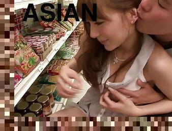 Tiny Asian girl fucks her boyfriend in grocery store