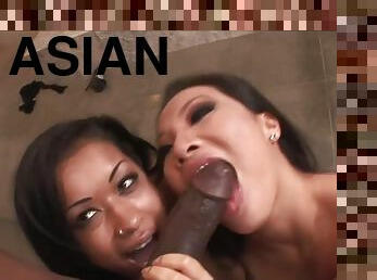 asiatique, cul, interracial, trio